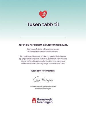 Barnekreftforeningens Løp for meg diplom